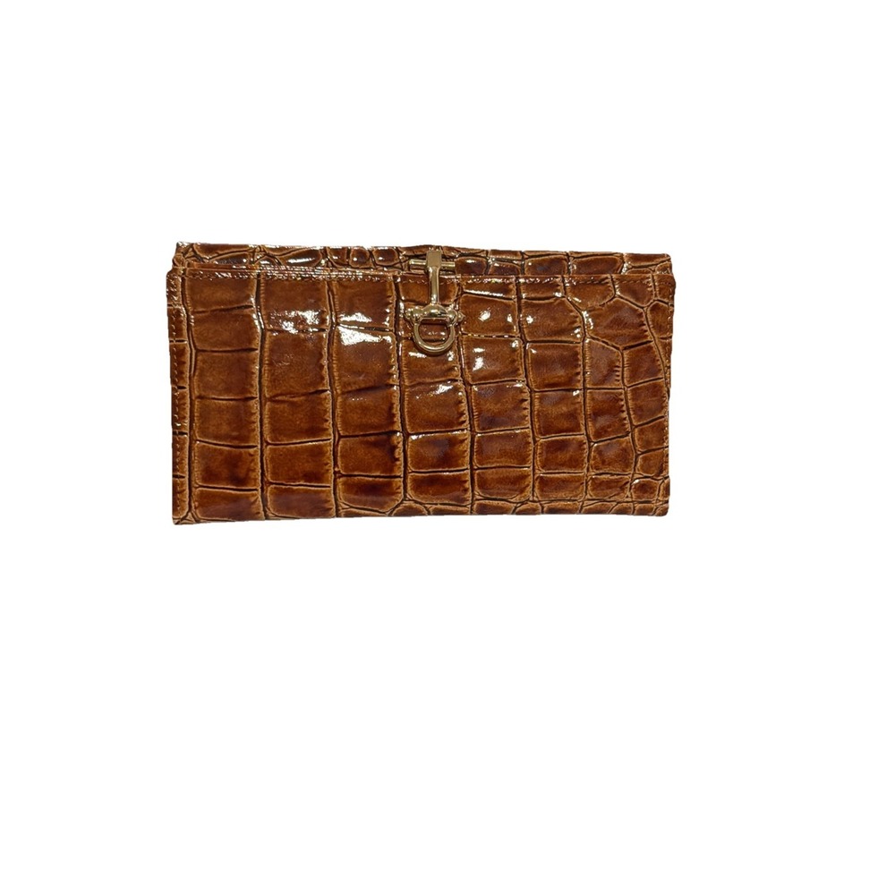 Vera Pelle‎ Leather Womens Crocodile Embossed 10" Wallet Bifold Checkbook